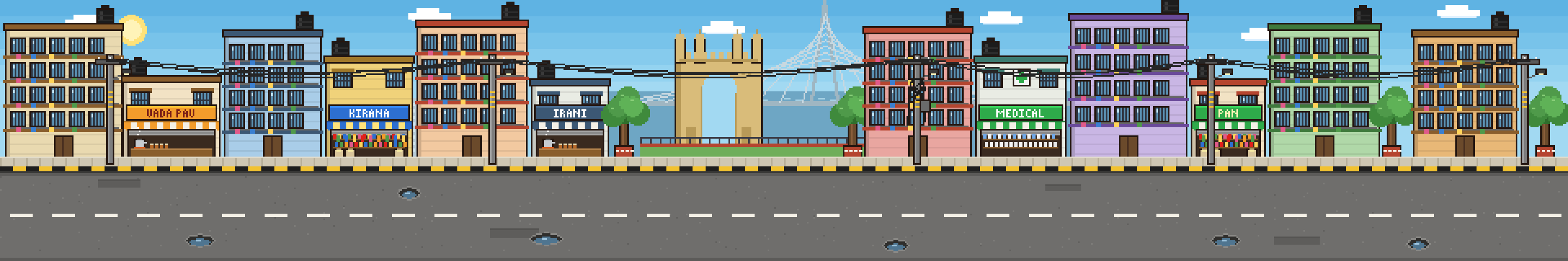 Mumbai backdrop with Gateway of India, Bandra–Worli Sea Link, chawls