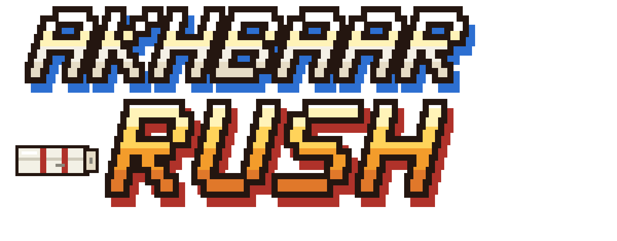 Akhbaar Rush game logo in pixel art
