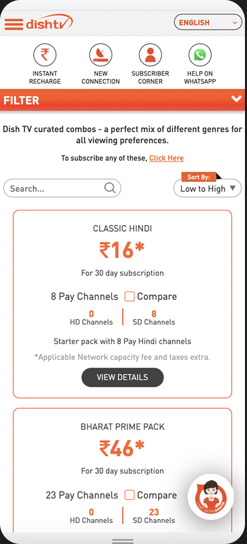 Dish TV – curated combos