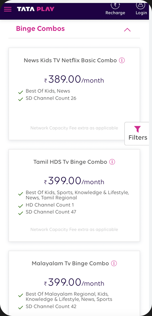 Tata Play – binge combos