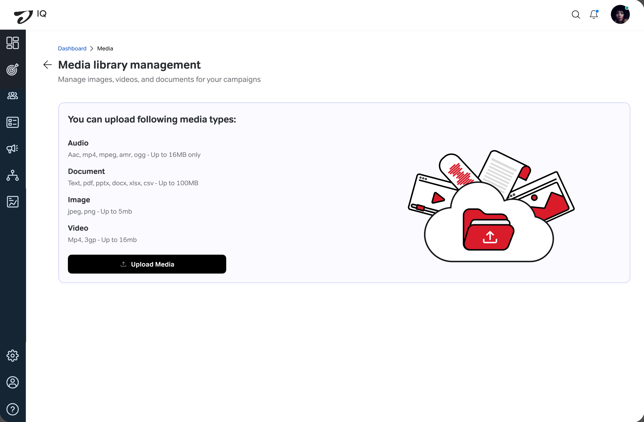 EngageX Media Library screen