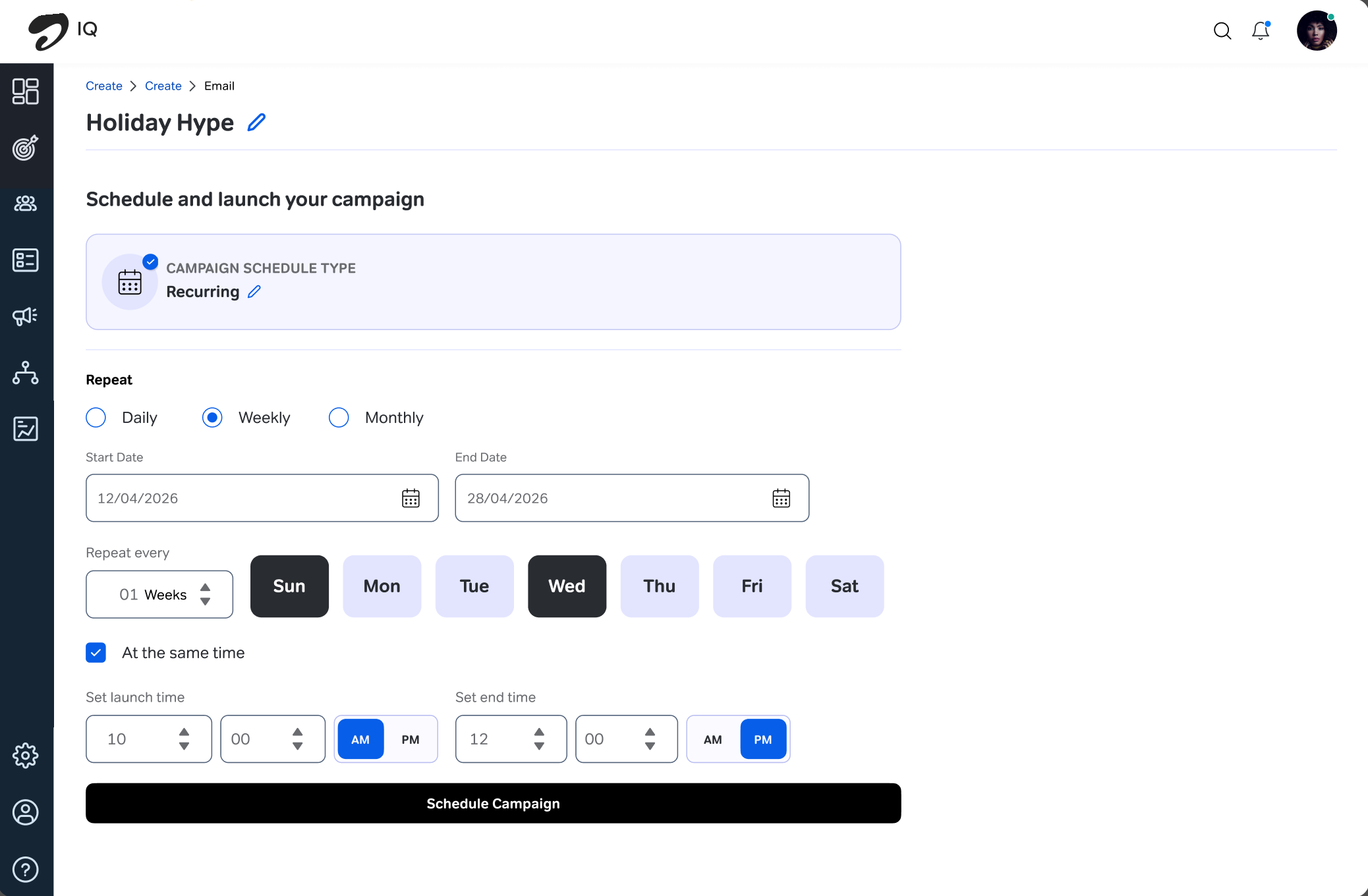 EngageX Scheduler screen